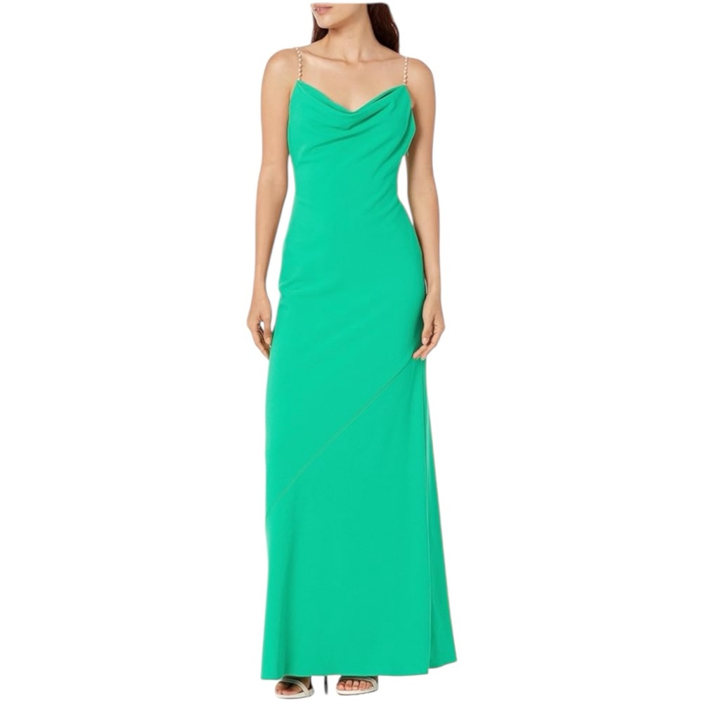 NWT Adrianna Papell Summer Green Knit Crepe Cowl Neck Gown Wedding Formal